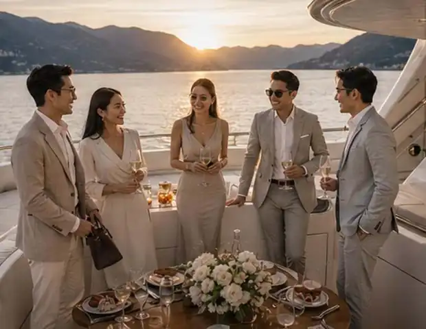 Guests aboard a yacht at a Silver Voyage event